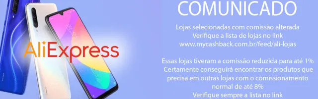 AliExpress -  Comissão reduzida em lojas selecionadas 